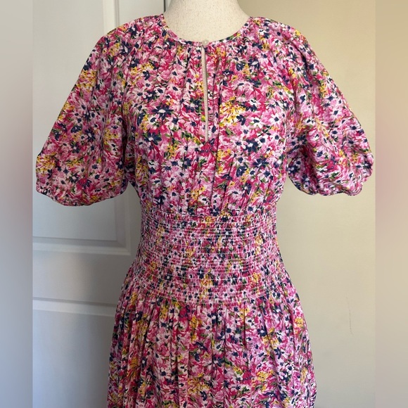 J. Crew Puff-sleeve Smocked-waist Midi Dress in Floral Fields size XS - Picture 4 of 5
